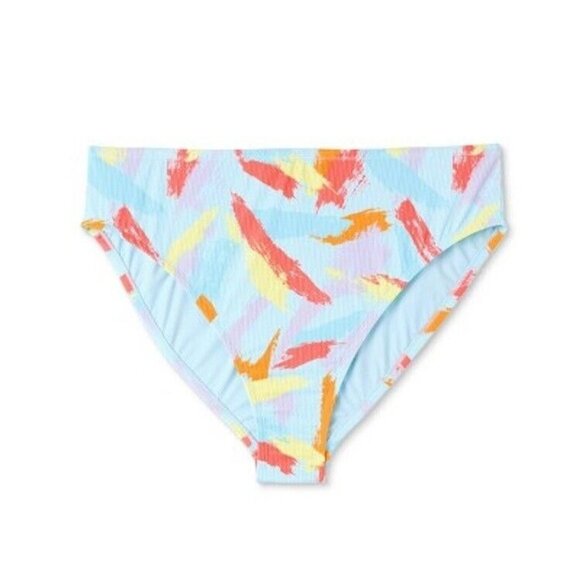 Wild Fable 0X 14-16 Light Blue Abstract Print Ribbed Cheeky Bikini Swim Bottom - Picture 2 of 7